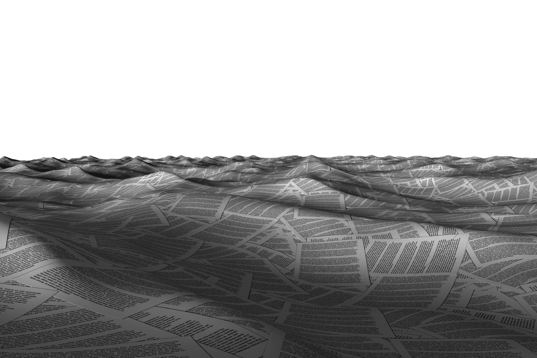 Wavy Paper Sheets with Text on Transparent Background