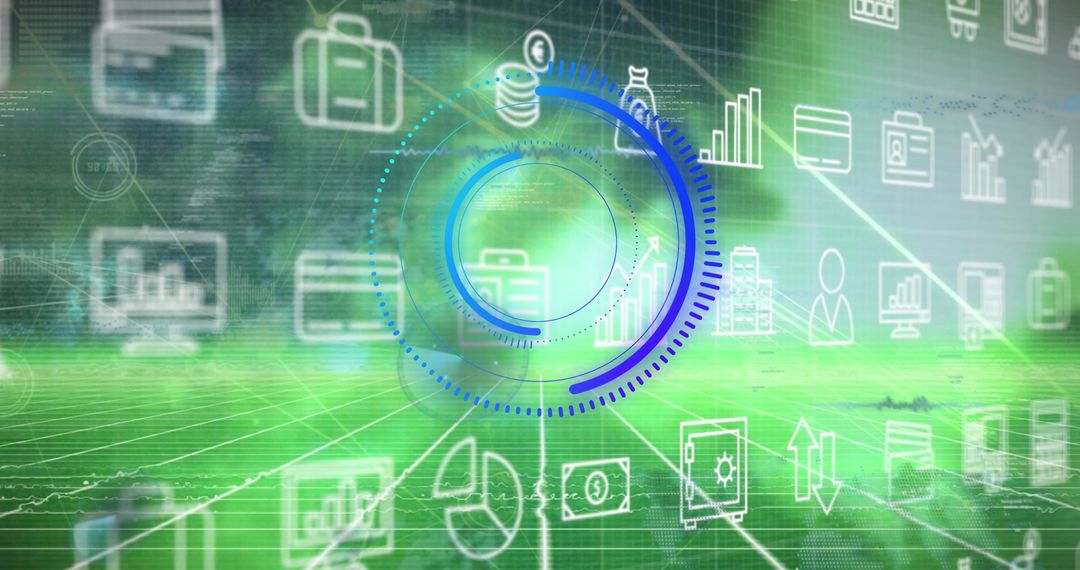 Futuristic Digital Financial Data Interface with Green Overlay
