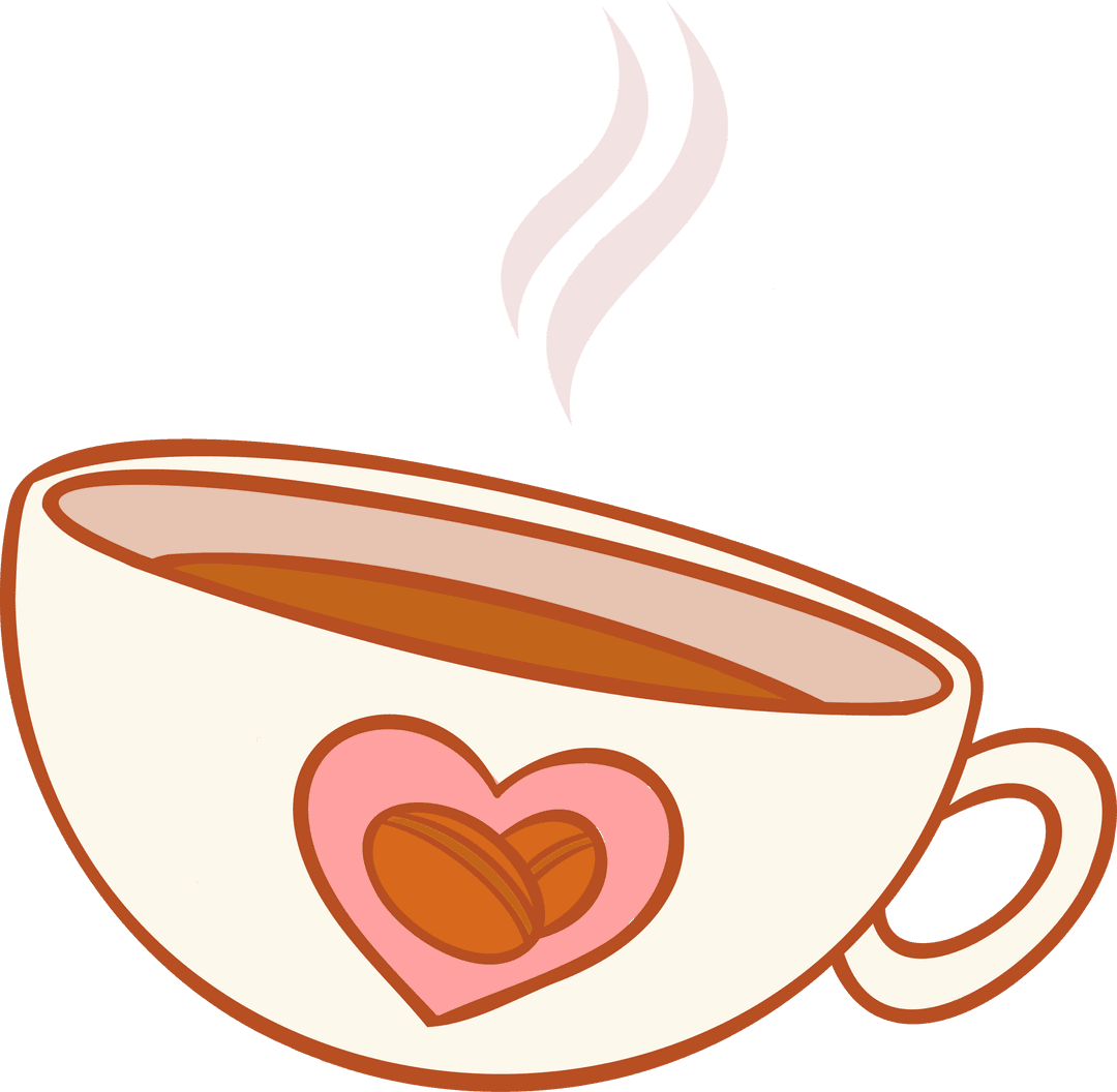 Illustration of Coffee Cup with Heart and Steam on Transparent Background
