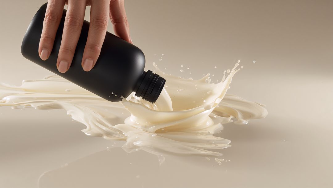 Pouring Liquid from Black Bottle Creates Abstract Splash