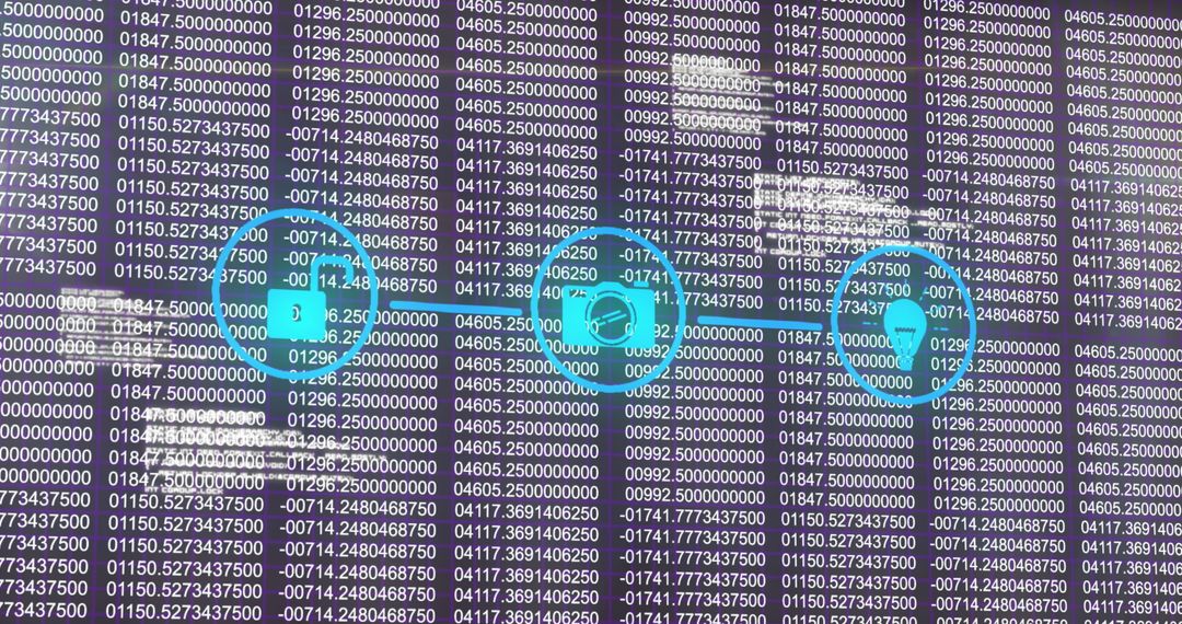 Cybersecurity Icons Overlay on Data Network Concept