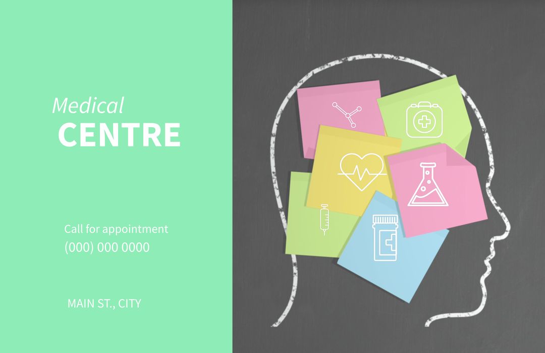 Colorful Healthcare Icons Inside Chalk-Drawn Head Silhouette