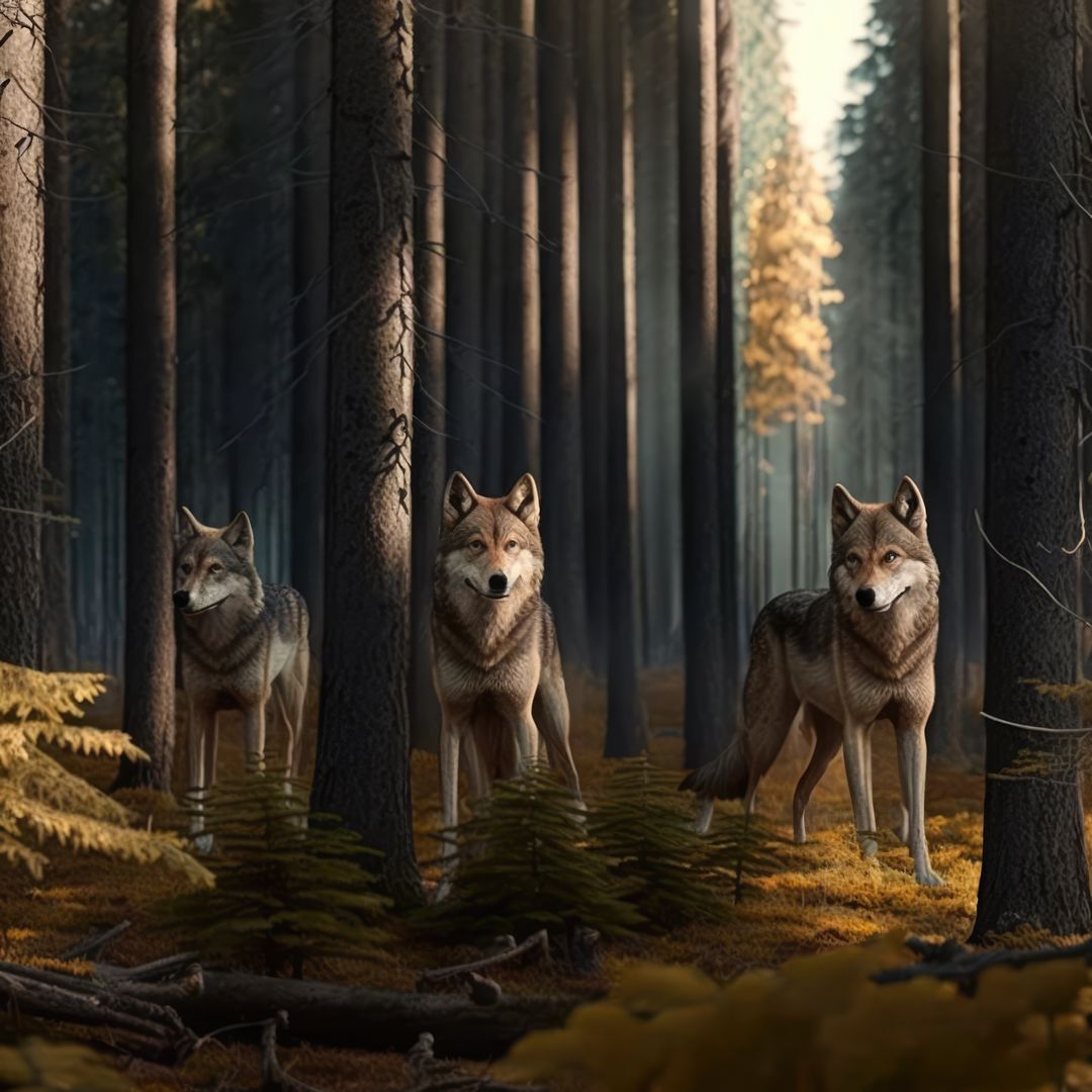 Portrait of three wolves in forest, created using generative ai technology - Free Images, Stock Photos and Pictures on Pikwizard.com
