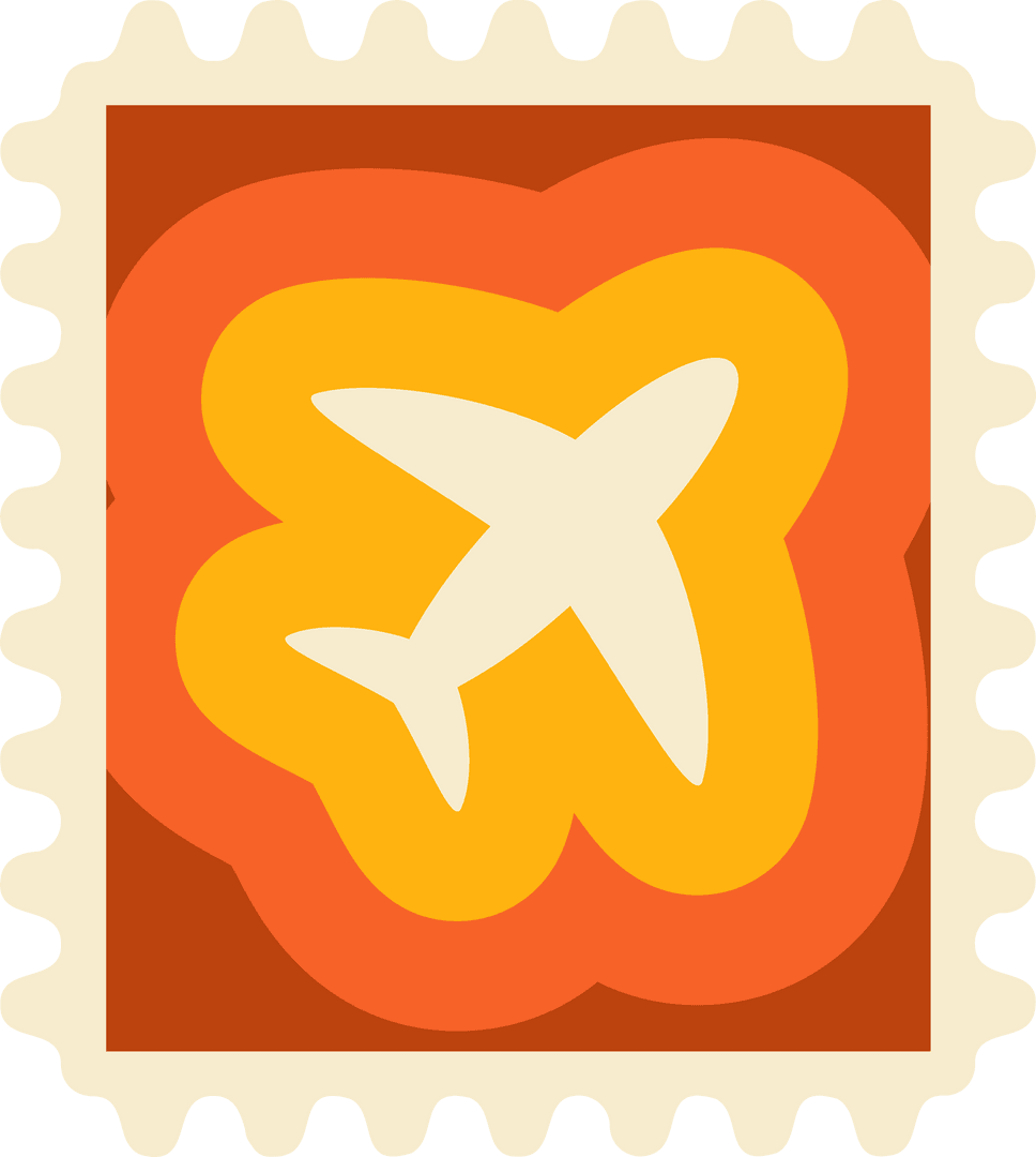 Transparent Airplane Silhouette on Vibrant Retro Stamp