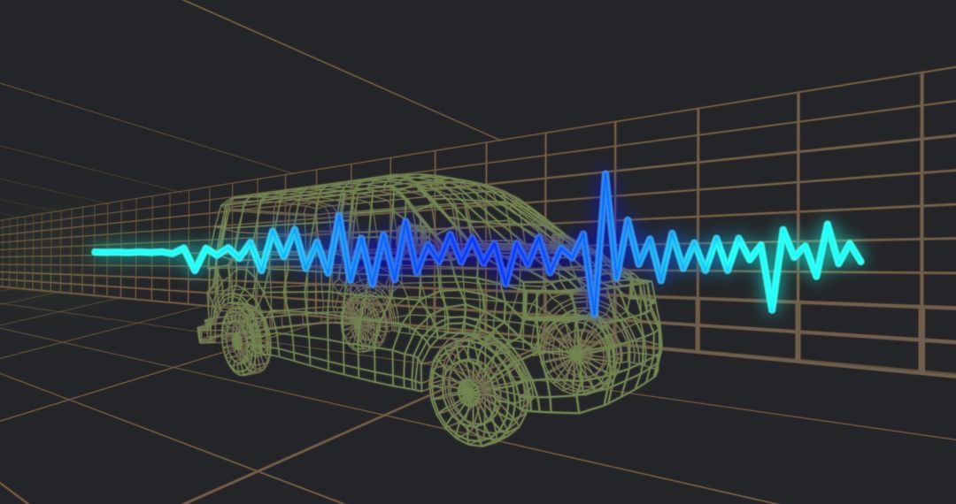 Digital Rendering Concept of Van with Soundwave and Data Grid Overlay - Free Images, Stock Photos and Pictures on Pikwizard.com