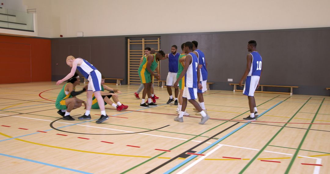 Diverse Team Practicing Basketball with Supportive Team Spirit