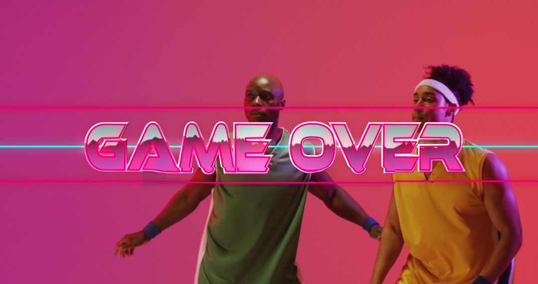 Basketball Players with Neon Game Over Sign