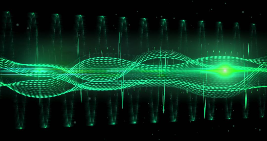 Digital Abstract Green Neon Waveforms on Black Background