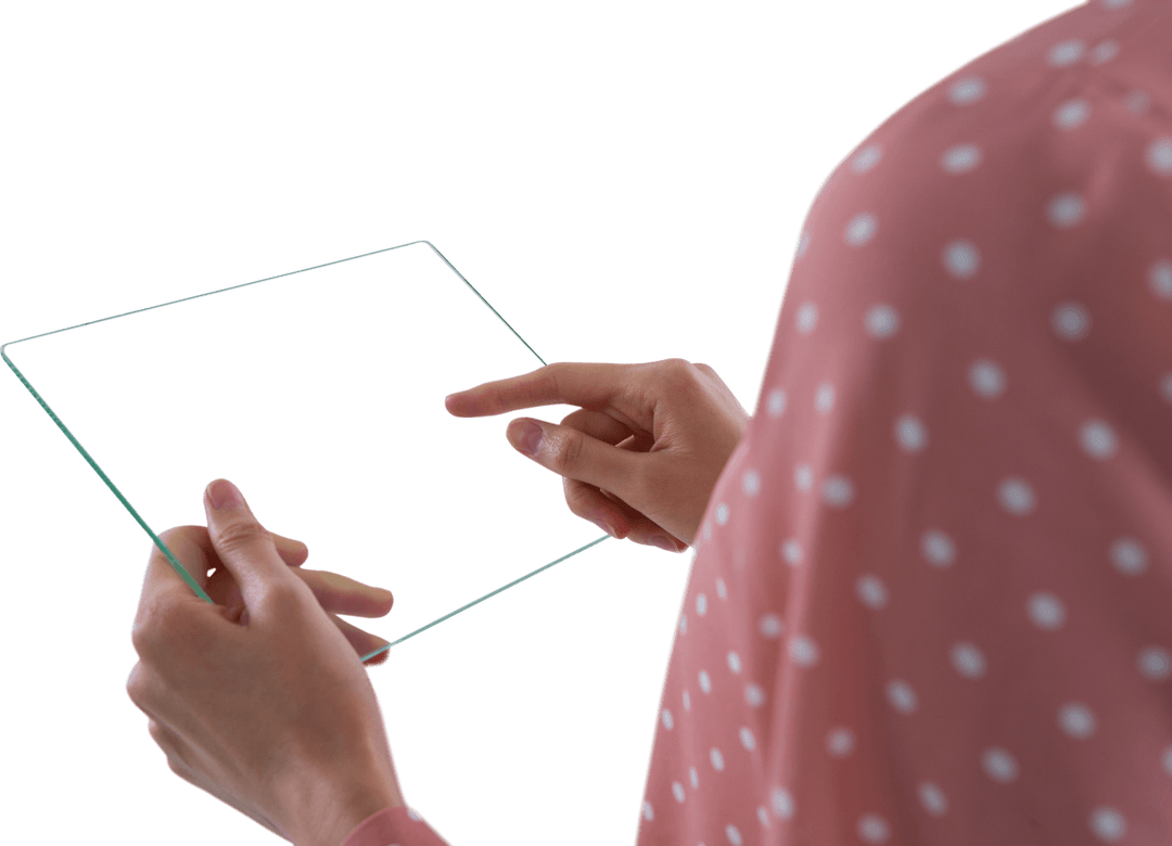 Person Interacting with Transparent Glass Tablet for Futuristic Concepts