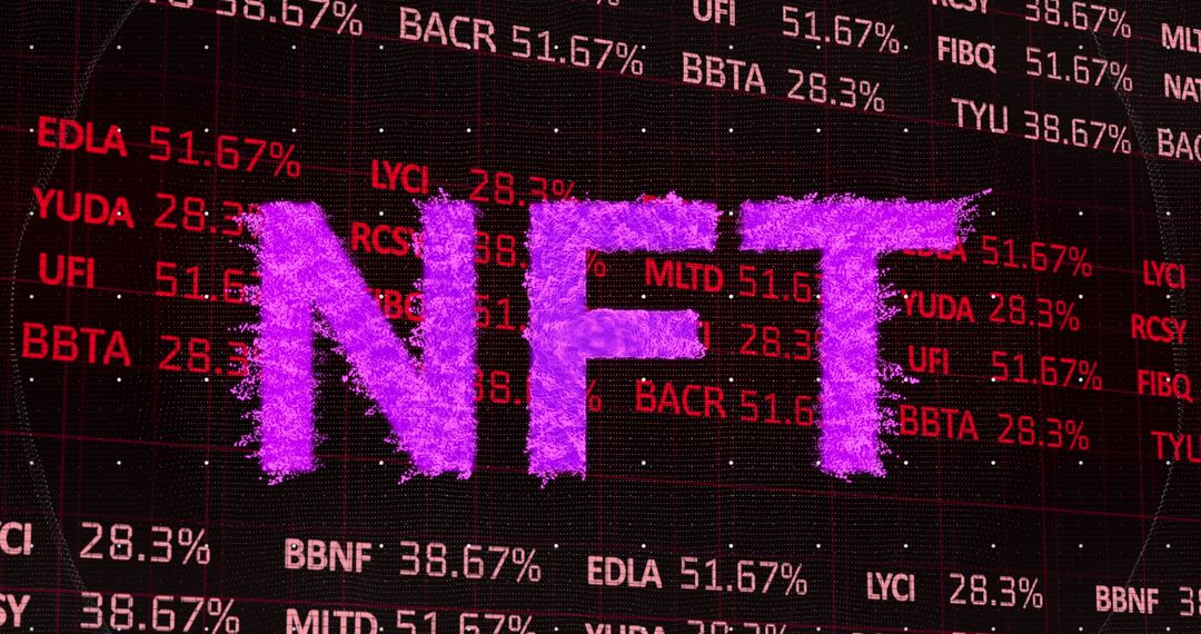 Digital Blockchain Panel Displaying NFT and Stock Market Quotes