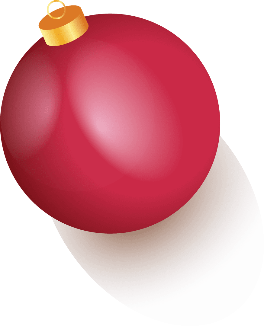 Flat Red Christmas Ornament with Shadow on Transparent Background