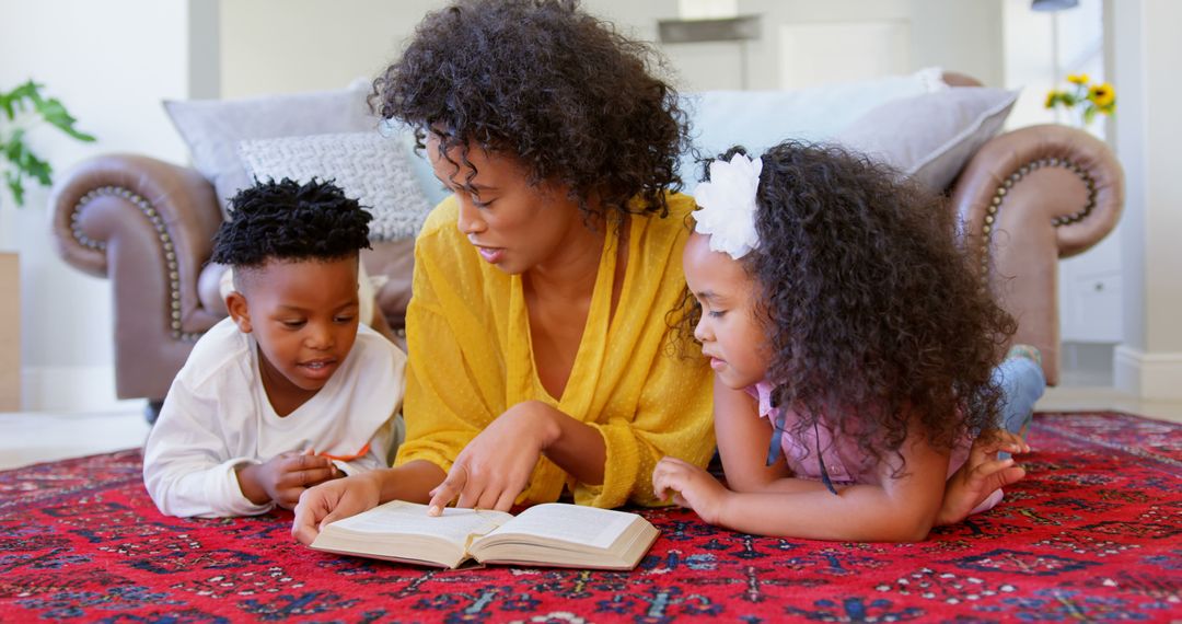 Mother Reading to Children on Carpet for Quality Family Time - Free Images, Stock Photos and Pictures on Pikwizard.com