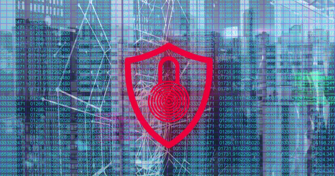 Network Security Icon Overlapped with Cityscape in Digital Composite