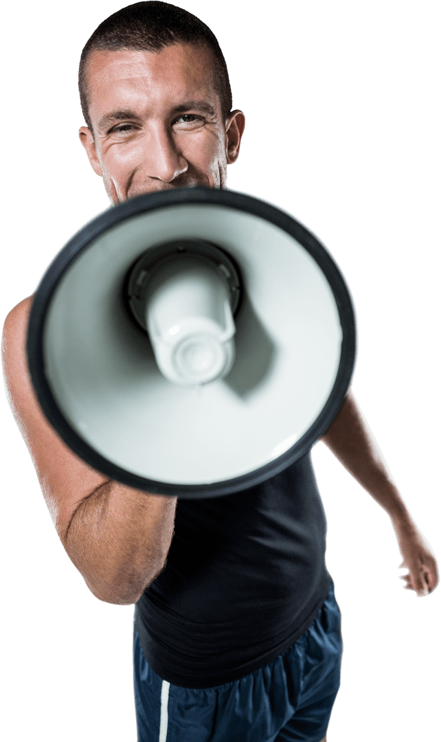 Fit Trainer Expressing Motivation with Transparent Megaphone