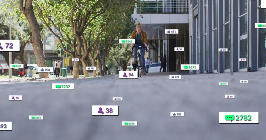 Social Media Notifications Over Person Biking in Urban Area