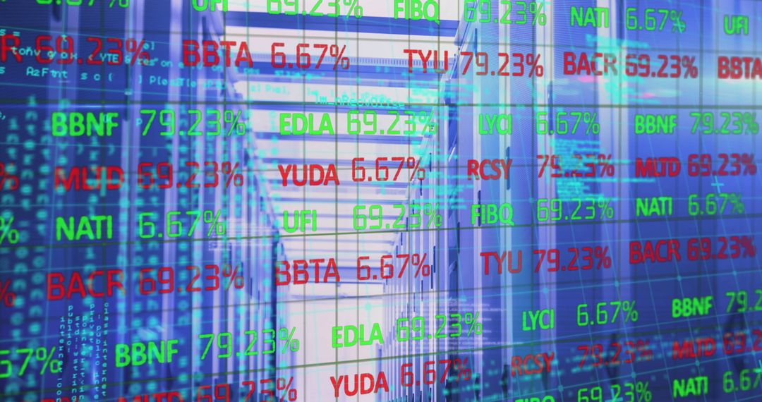 Stock Market Data Overlaid on Server Room Background