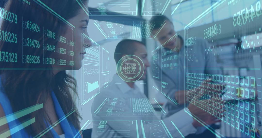 Business Professionals Using Holographic Interface for Data Analysis