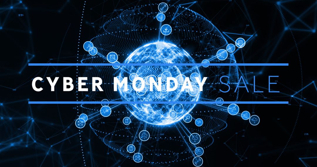 Cyber Monday Sale Concept with Digital Globe and Icons