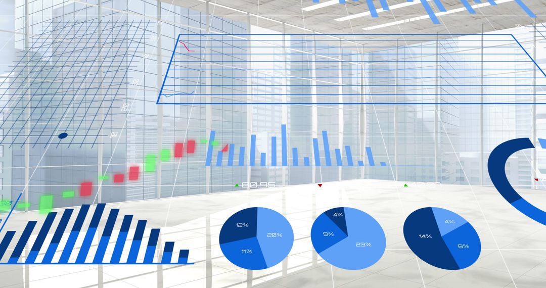 Digital Interface with Data Diagrams Overlapping Cityscape
