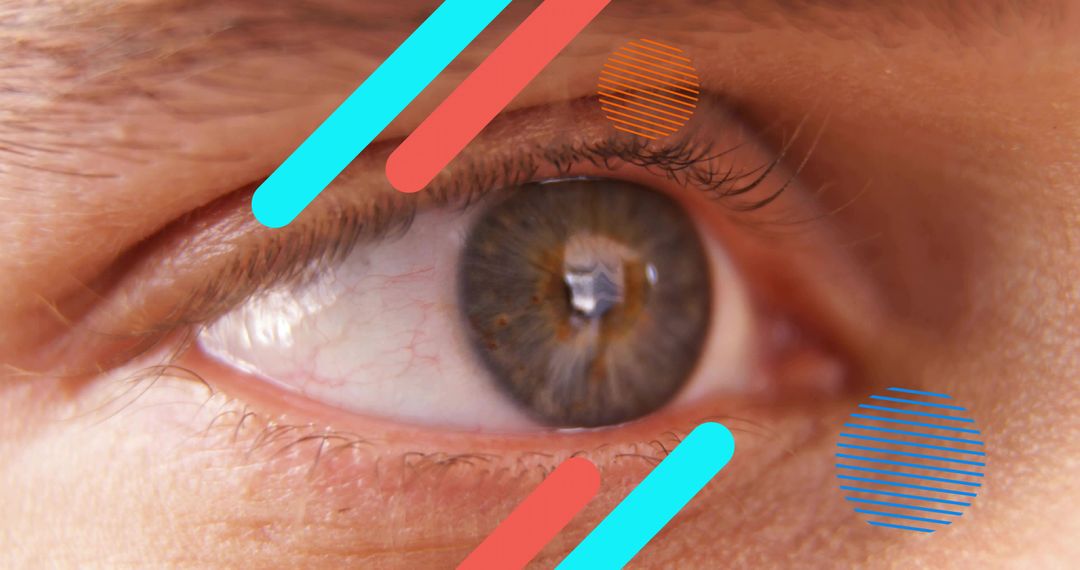 Macro Closeup Hazel Eye with Cyan Coral Geometric Overlay for Vision Tech and Healthcare