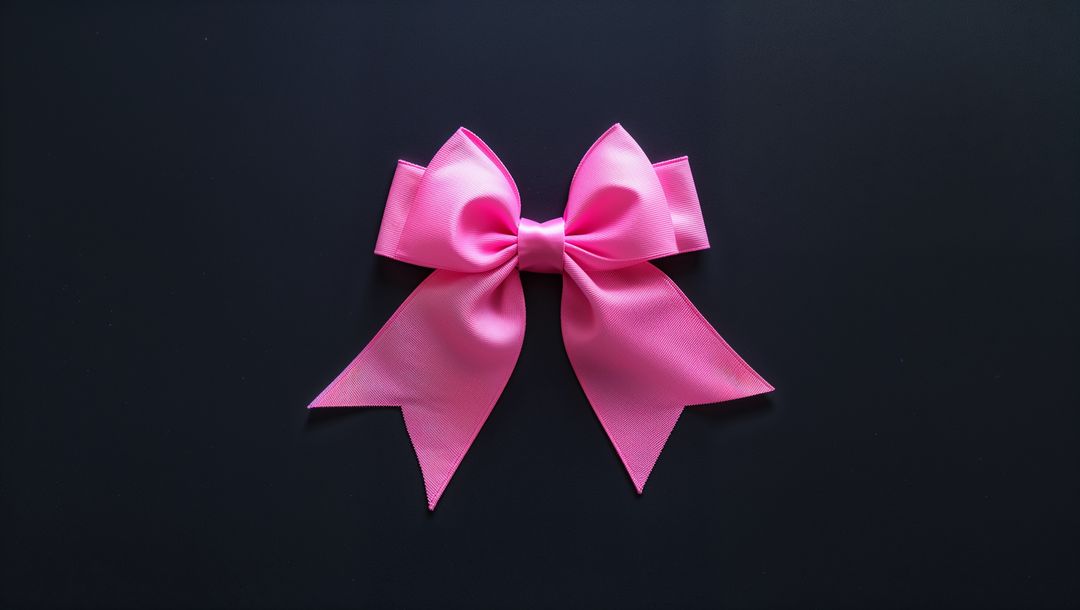 Pink Silk Bow on Black Surface Expressing Elegance and Contrast