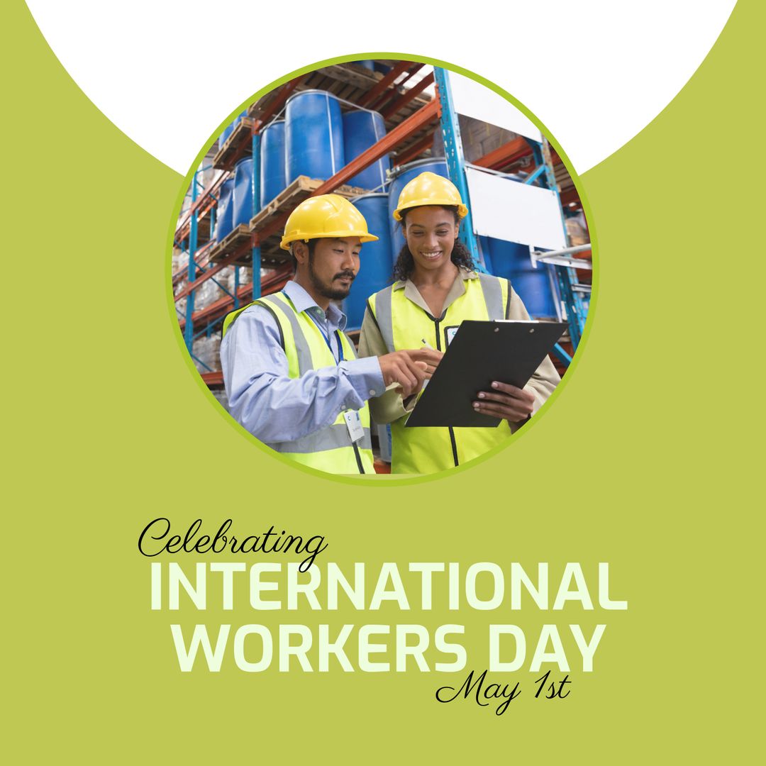 Diverse Factory Workers Celebrating International Workers Day in Warehouse