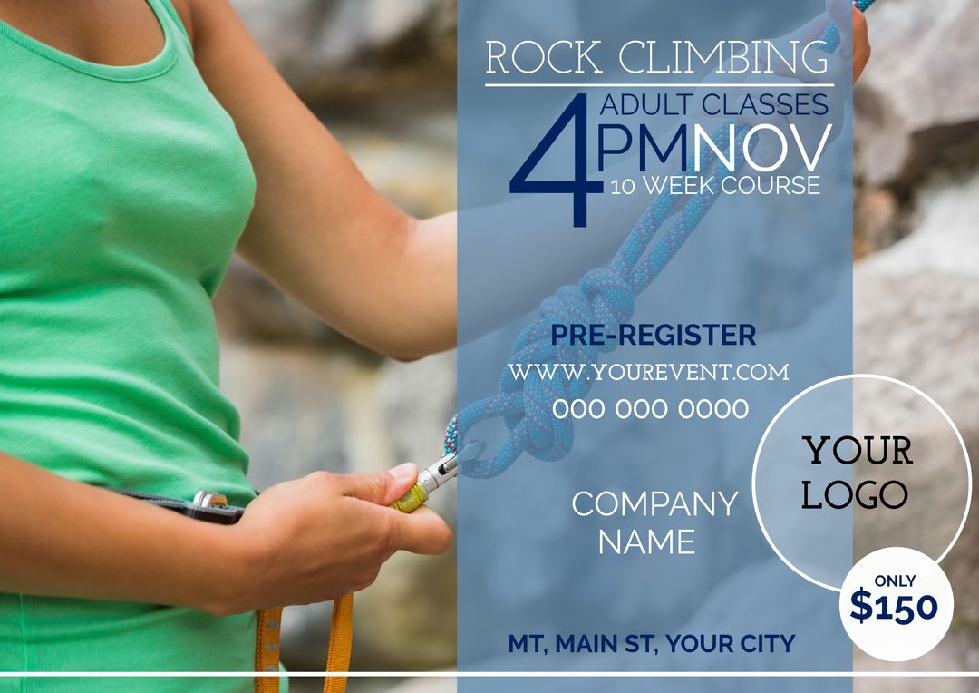 Rock Climbing Classes Advertisement Template for Outdoor Adventure Events - Download Free Stock Templates Pikwizard.com