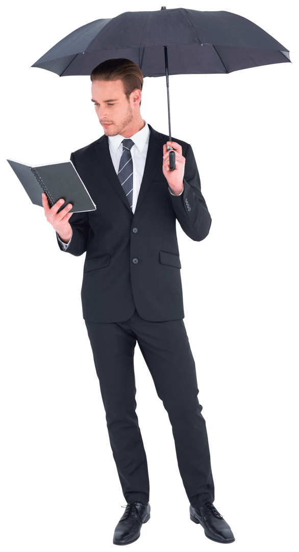 Transparent Businessman with Umbrella Reading Book Isolated