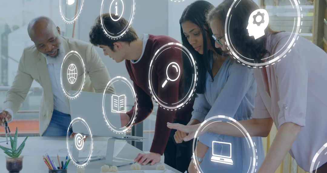 Diverse Team Collaborating with Digital Interface