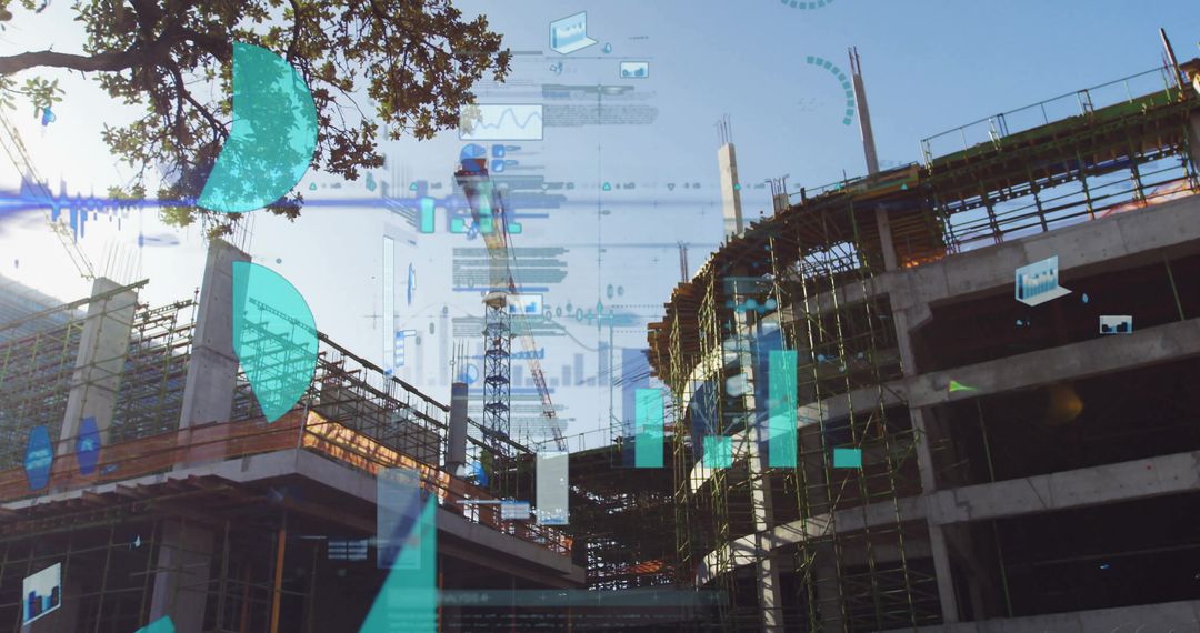 Modern Construction Site with Digital Innovation Elements