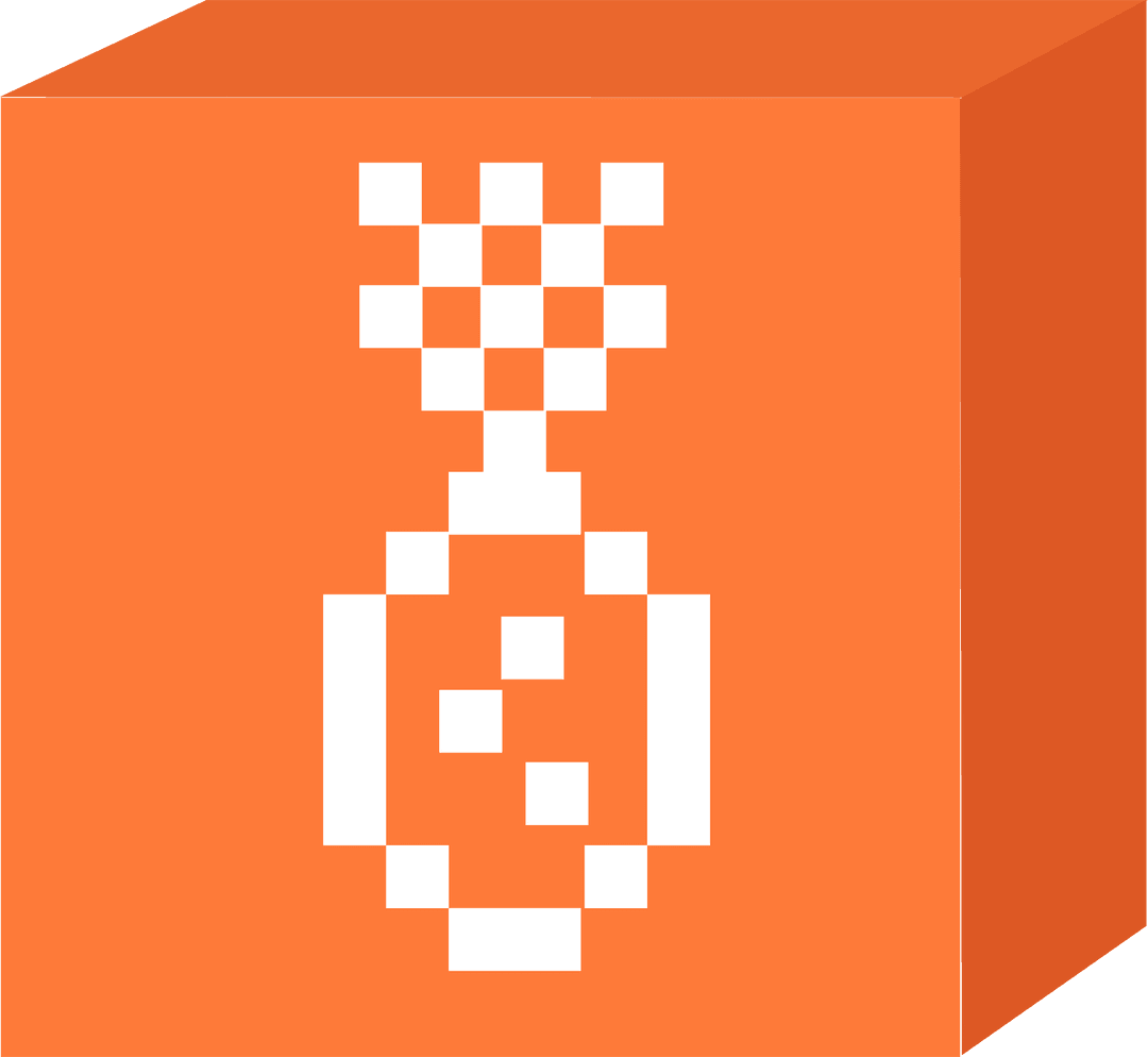 3D Orange Cube with Pixel-Art Trophy Icon on Transparent Background