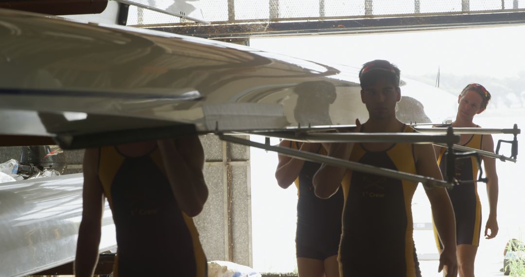 Rowing Team Carrying Boat in Boathouse - Free Images, Stock Photos and Pictures on Pikwizard.com