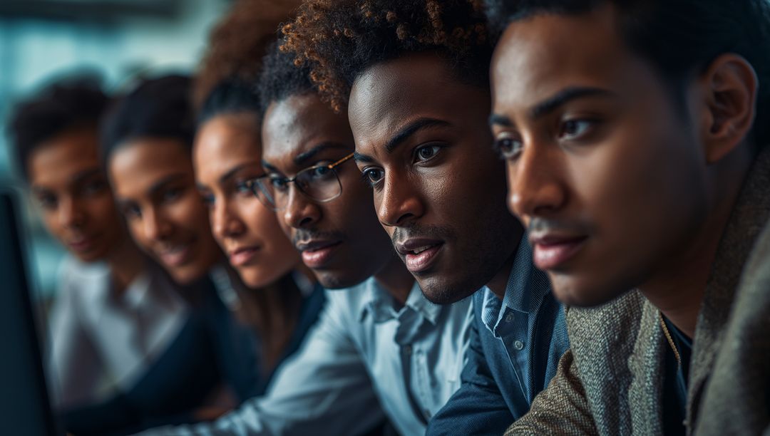 Diverse Colleagues Collaborating at Office Workstation