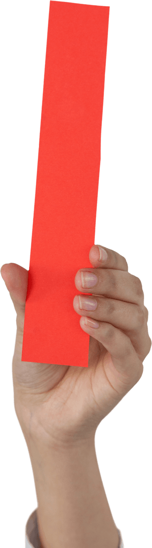 Transparent Hand Holding Red Paper Strip in Shape of Letter I