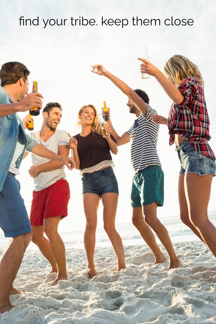 Group of Friends Celebrating on a Sunny Beach - Download Free Stock Templates Pikwizard.com