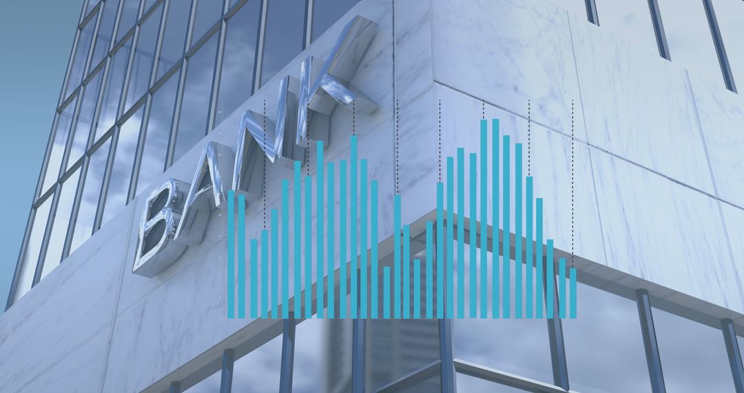 Modern Bank Building with Financial Graph Overlay