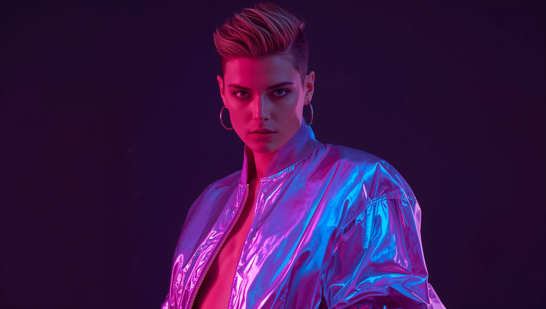 Edgy and Futuristic Fashion Portrait in Neon Lights
