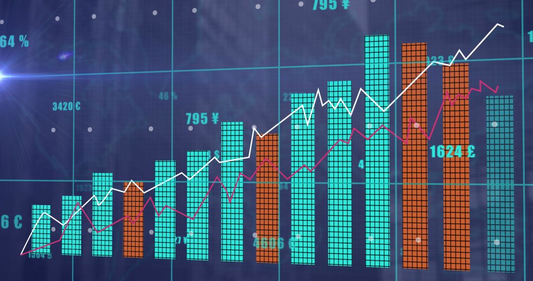 Financial Data Visualization with Futuristic Bars and Lines