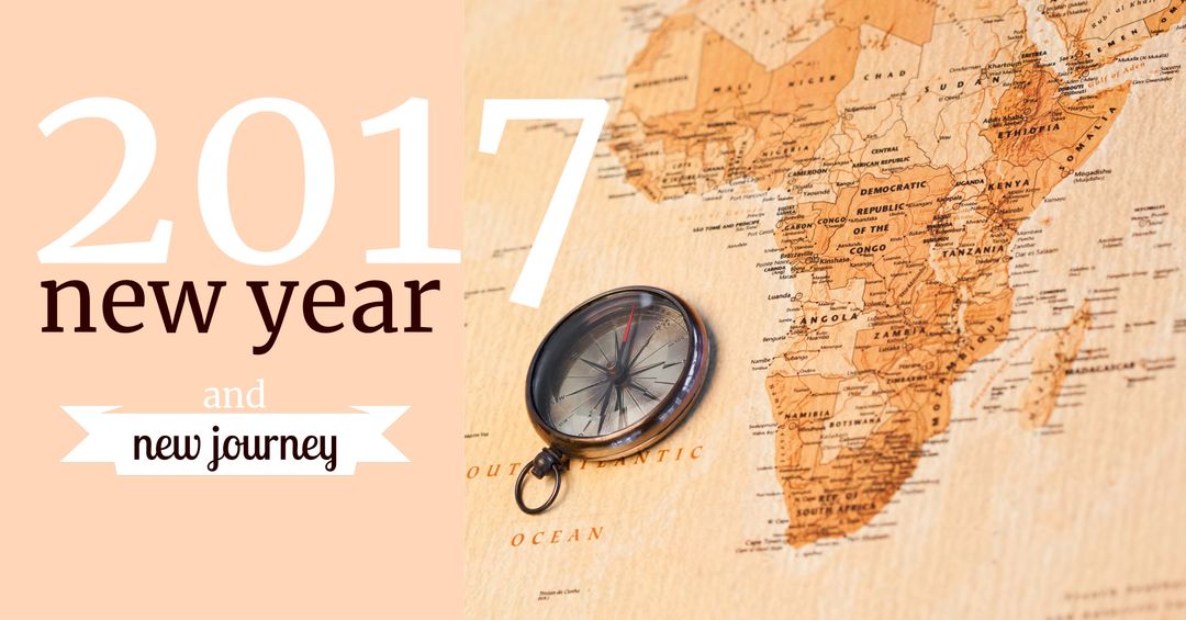 New year 2017 journey concept with map and compass theme
