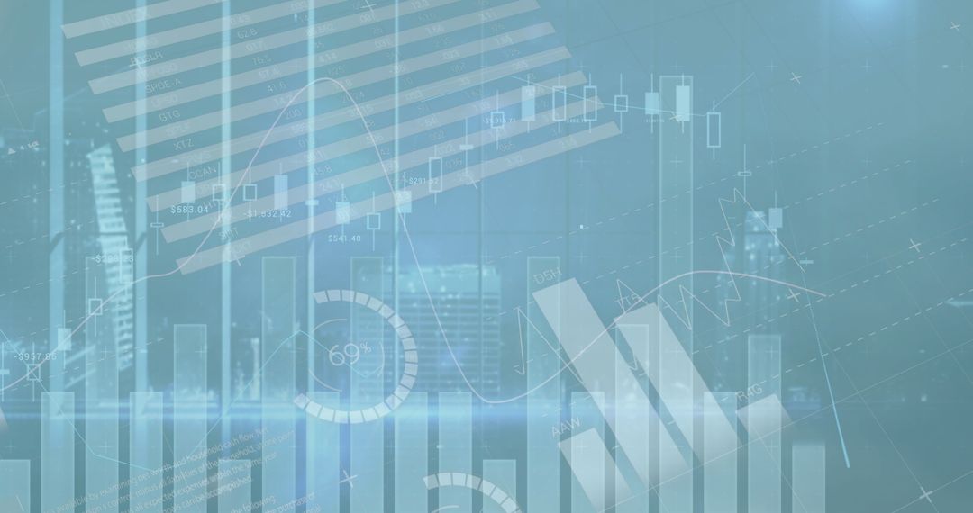 Financial Data Overlay with Wind Turbines in Background