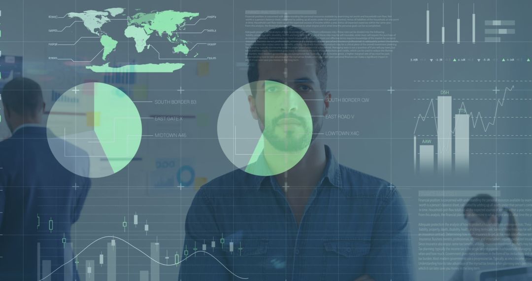 Businessman Analyzing Statistical Data in Modern Office Setting