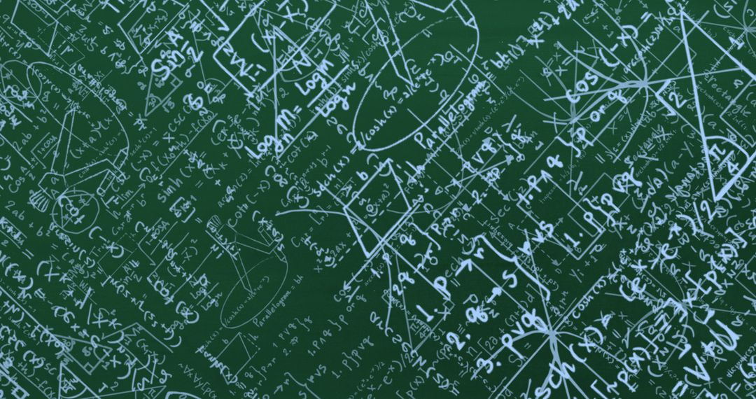 Complex Equations and Geometric Diagrams on Chalkboard