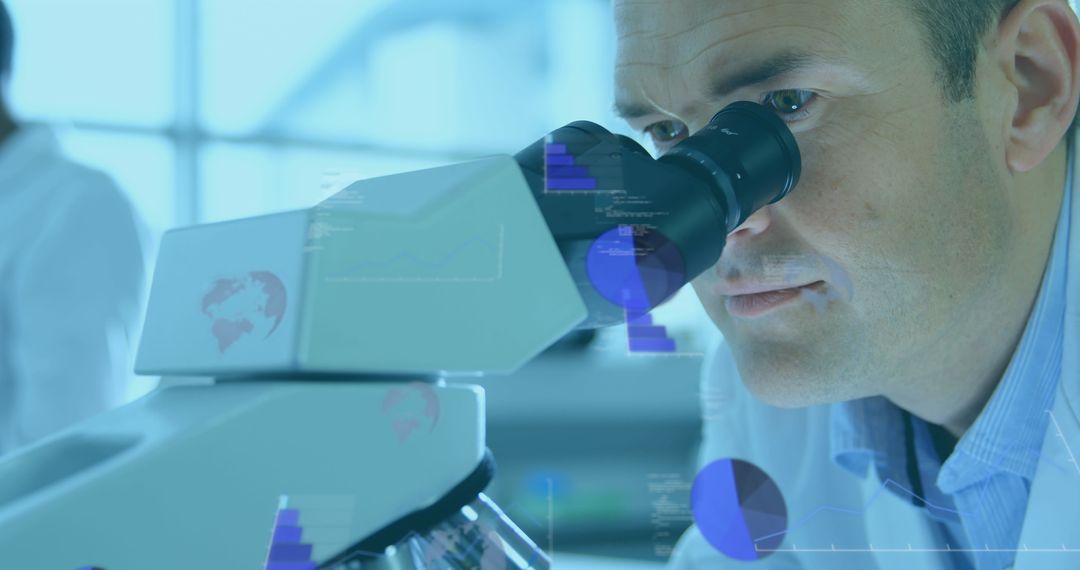 Scientist Analyzing Data Through Digital Microscopy Visualization