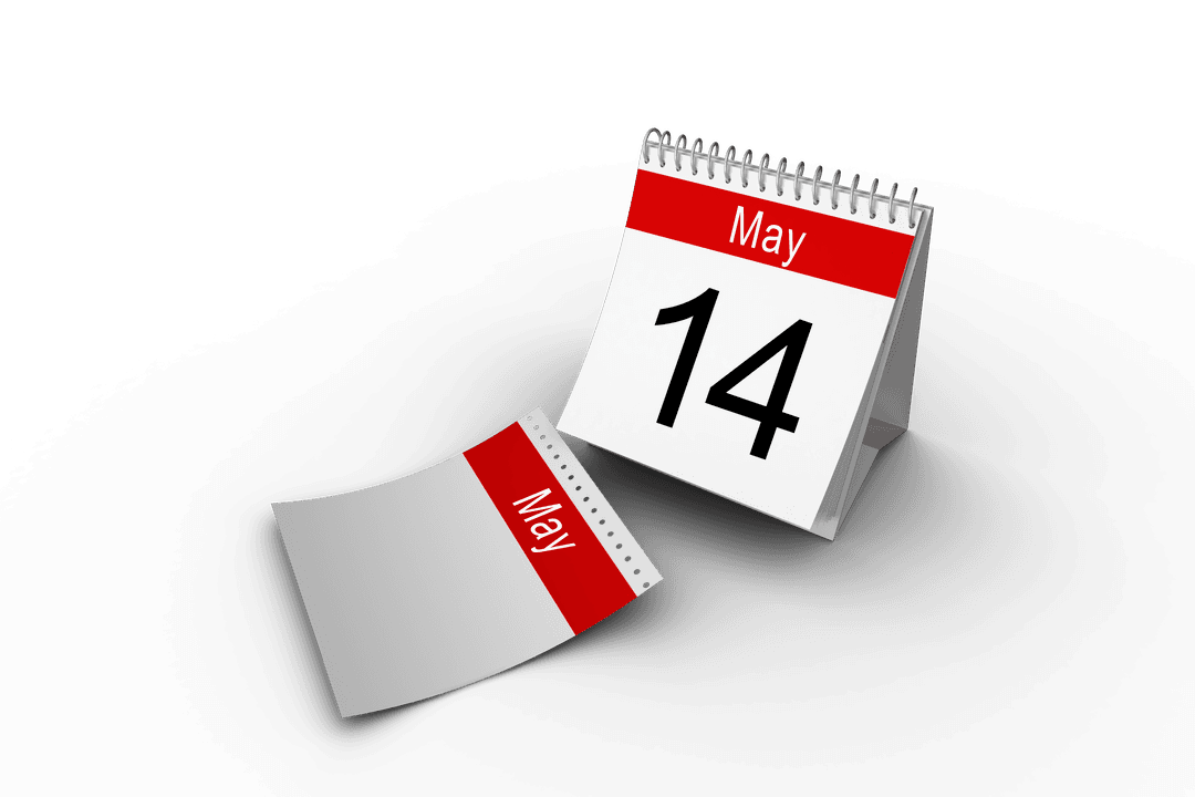 May 14 Calendar Display with Transparent Blank Page