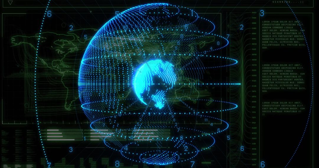Futuristic Holographic Globe in Digital Data Control Room