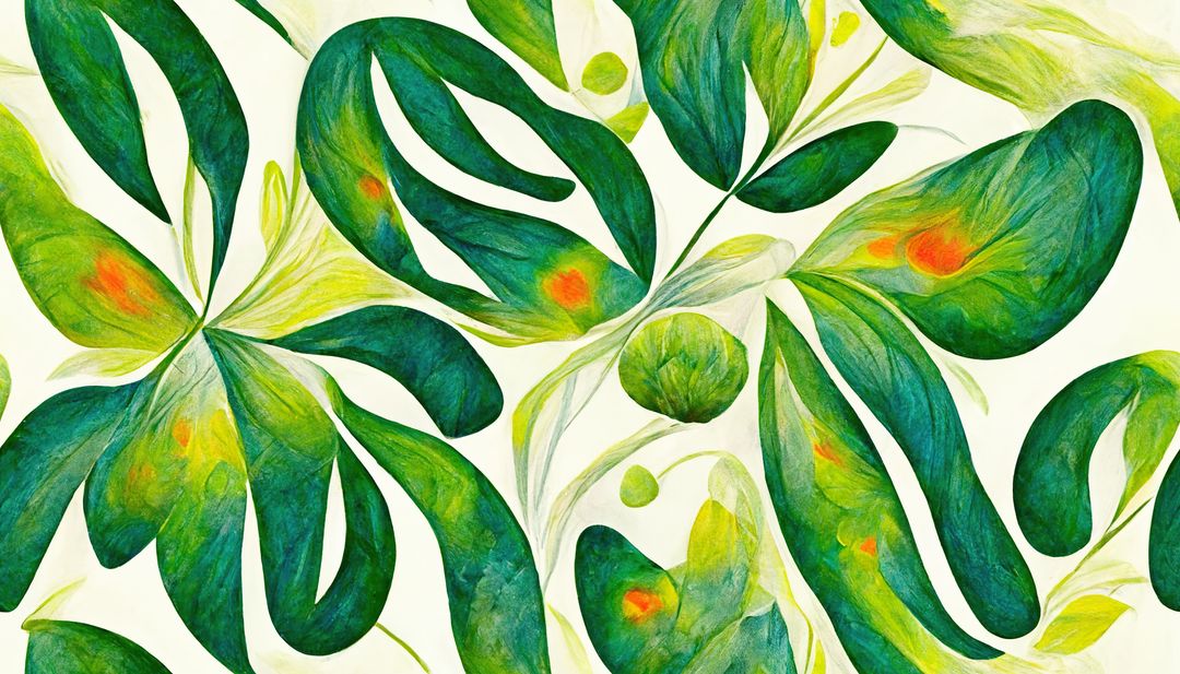 Seamless Botanical Pattern with Vibrant Green Leaves and Abstract Design - Free Images, Stock Photos and Pictures on Pikwizard.com