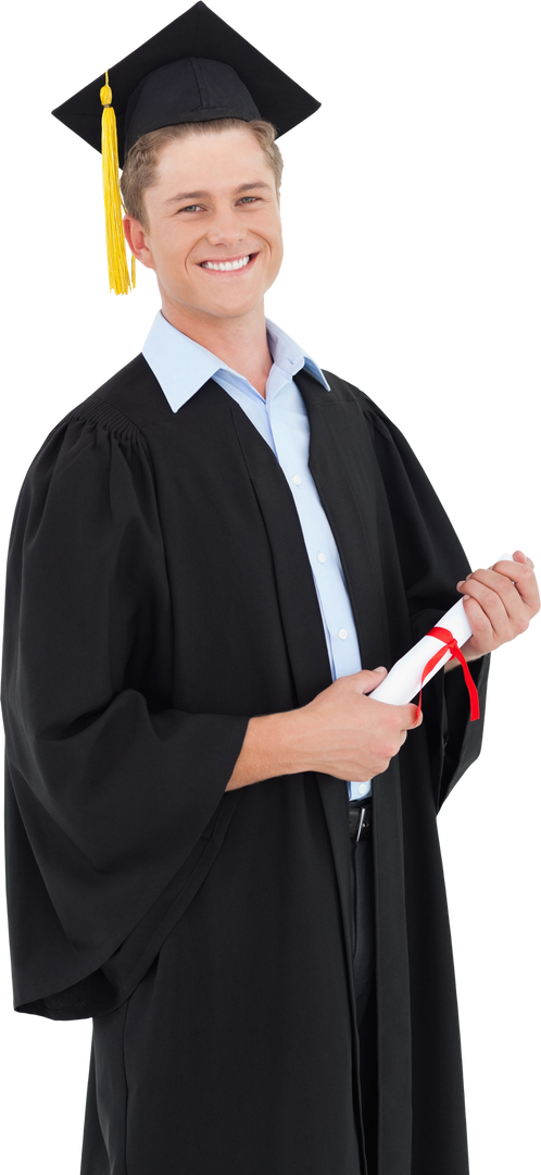 Happy Young Man Smiling in Graduation Gown with Degree on Transparent Background - Download Free Stock Images Pikwizard.com