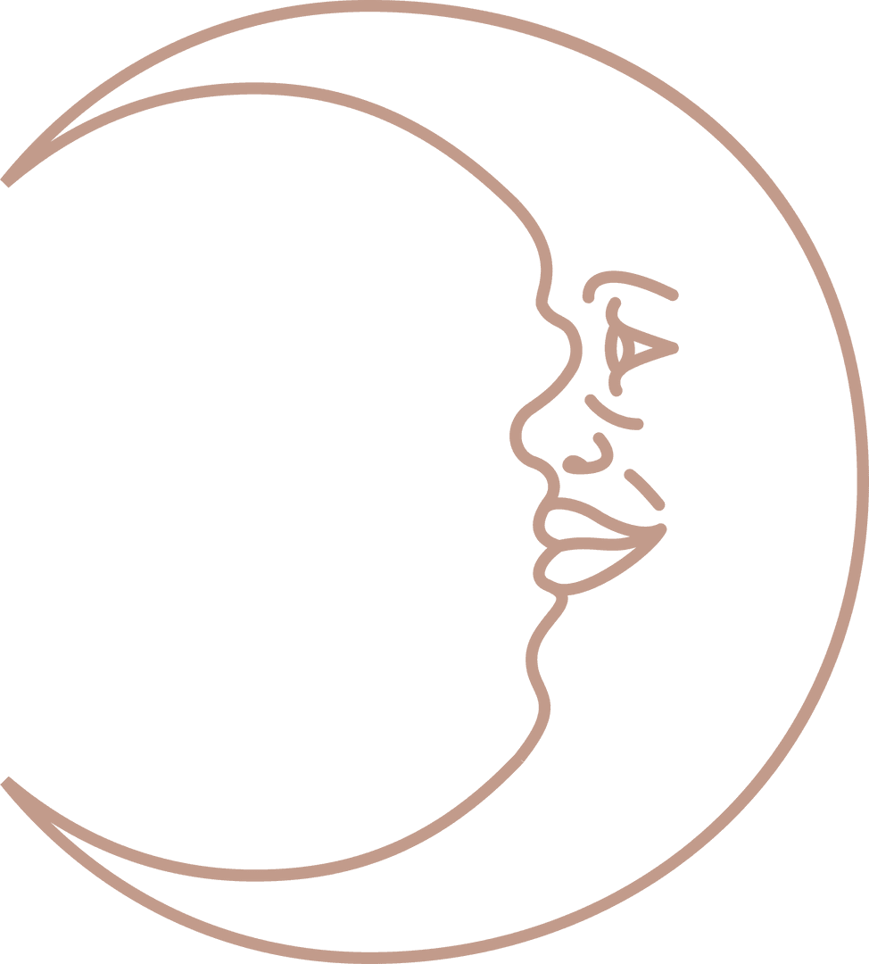 Transparent Backdrop of Stylized Crescent Moon Face in Minimalist Art