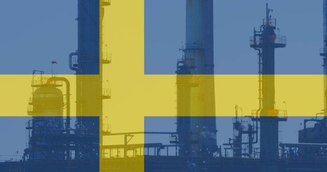 Swedish Flag Overlay on Industrial Factory Silhouette