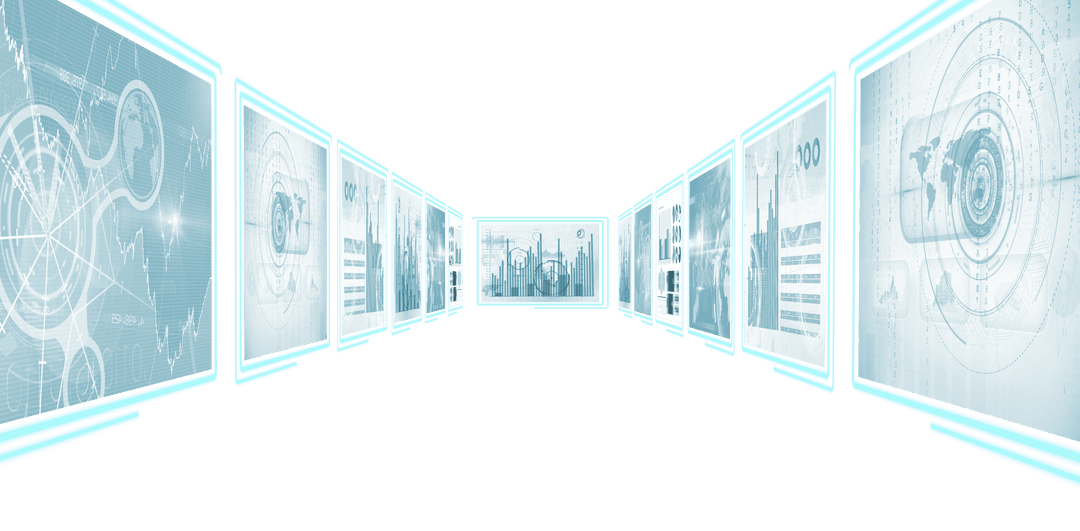 Transparent Tech Panels with Digital Business Diagrams